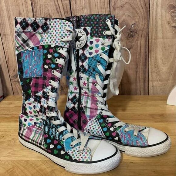 Converse High Top Boots Juniors Sz 2 lace up Mix/Match Pattern - Picture 3 of 10